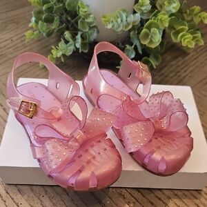 Mini Melissa Pink Glitter Kids Sandals with Bow Size 11 Excellent Condition!